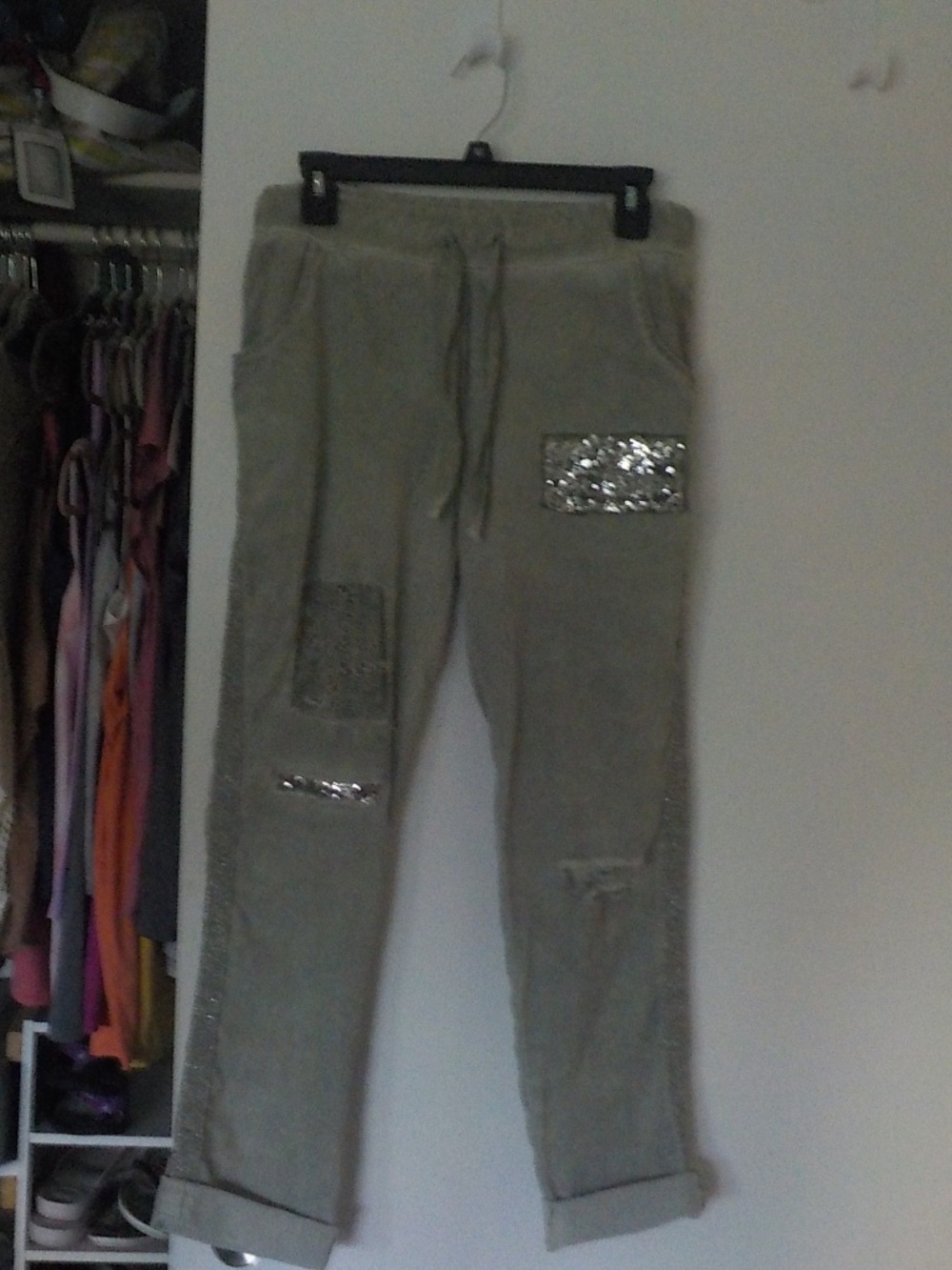 GRAY/GREEN Stretchy Glitter Pants